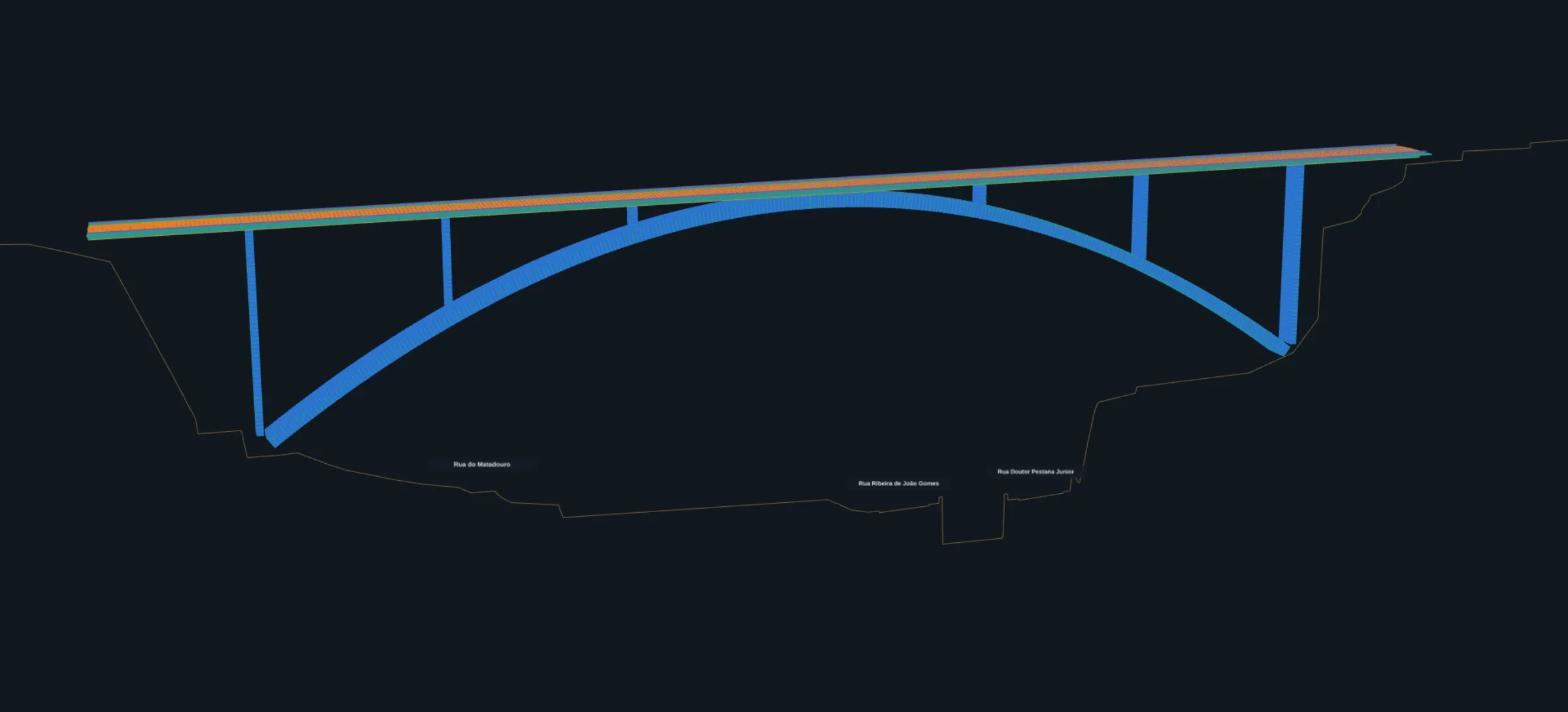 The bridge in elevation, from the 3D model.